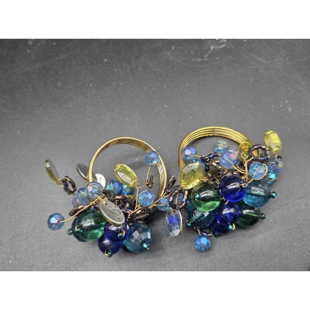Set of 2 Beaded Napkin Holders Blue Bead Copper Ring